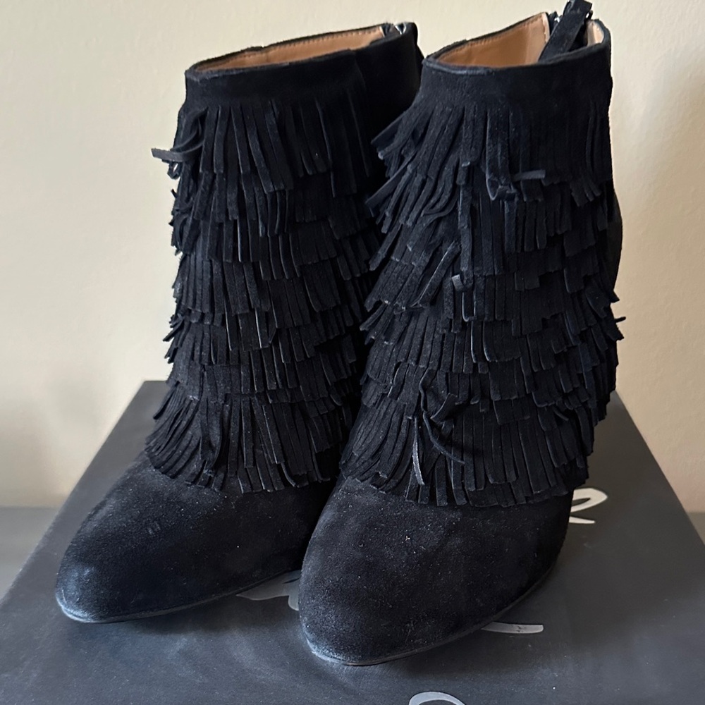 Banana Republic Black Suede Fringe Booties